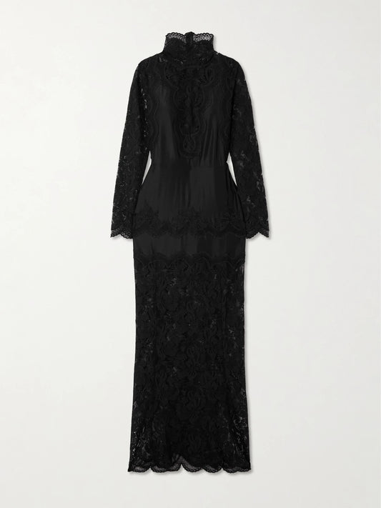 Lace-trimmed Silk-satin Maxi Dress