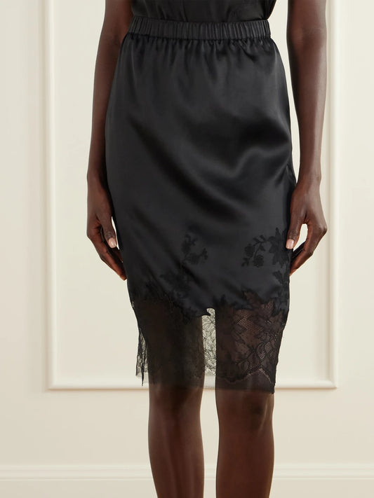 Carine Gilson Lace-trimmed Silk-satin Skirt