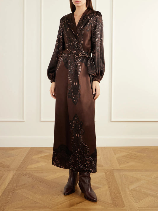 Johanna Ortiz Scarf-detailed Belted Printed Silk-satin Maxi Dress