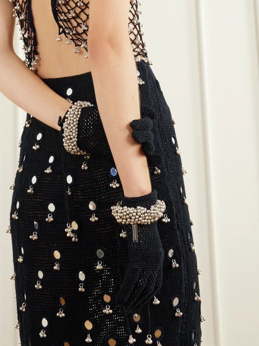 Yoshita 1967 Embellished Cotton Crochet-knit Gloves