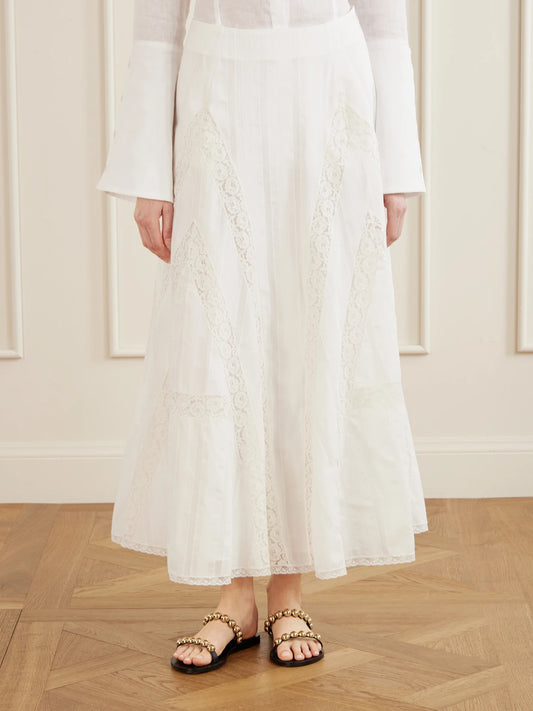Vieste Lace-trimmed Cotton-muslin Maxi Skirt