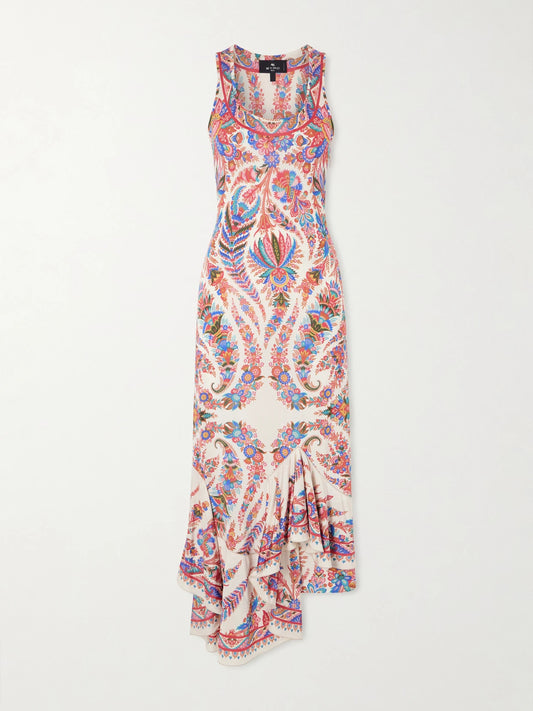 Cut-out Paisley-print Satin-jersey Midi Dress