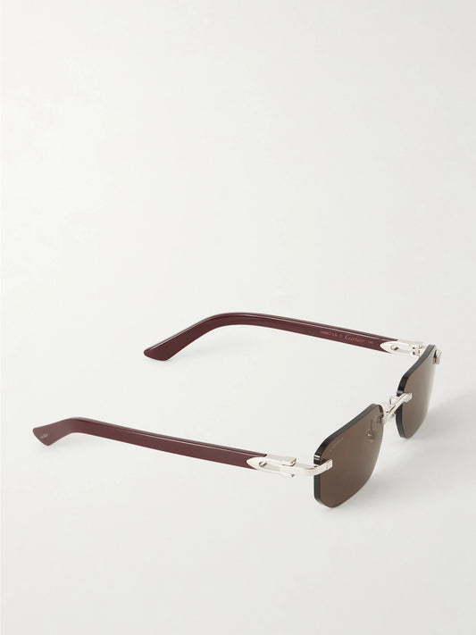 Signature C Rimless Rectangular-frame Silver-tone And Acetate Sunglasses