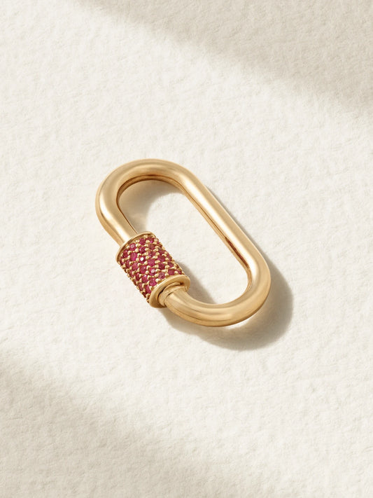 Stoned Medium Lock 14-karat Gold Sapphire Pendant