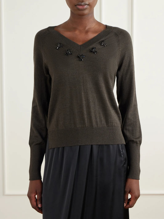 Simone Rocha Embellished Merino Wool And Silk-blend Sweater