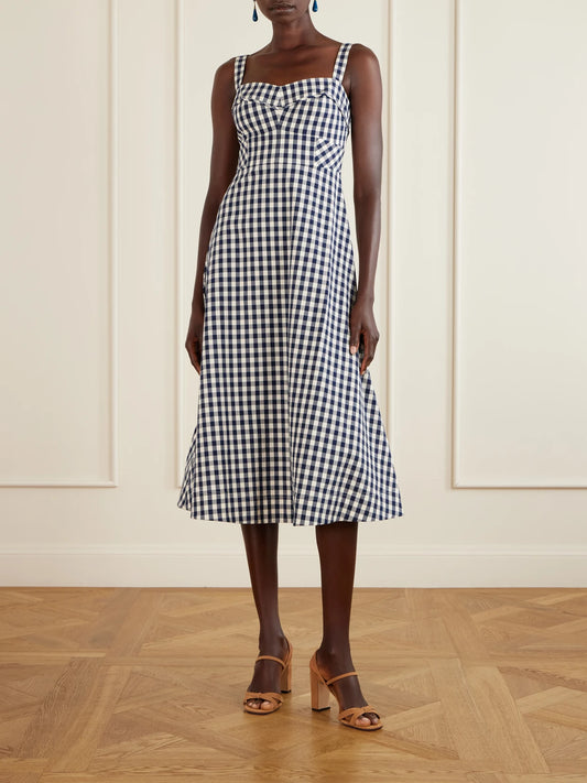 Lois Checked Stretch-cotton Cloqué Midi Dress