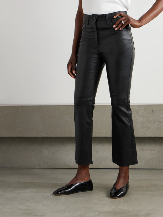 Duke Cropped Leather Flared Pants
