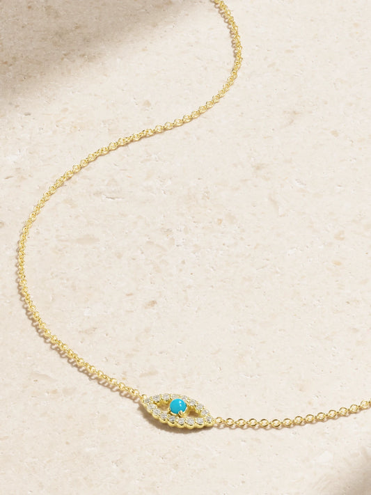 Evil Eye Mini 18-karat Gold Diamond And Turquoise Necklace