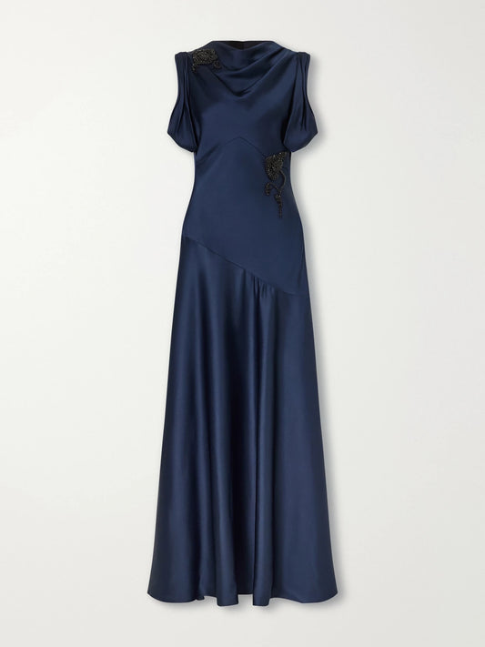 Erdem Embellished Draped Satin Gown