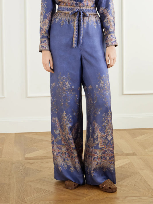 Zimmermann Valiant Printed Silk-twill Wide-leg Pants