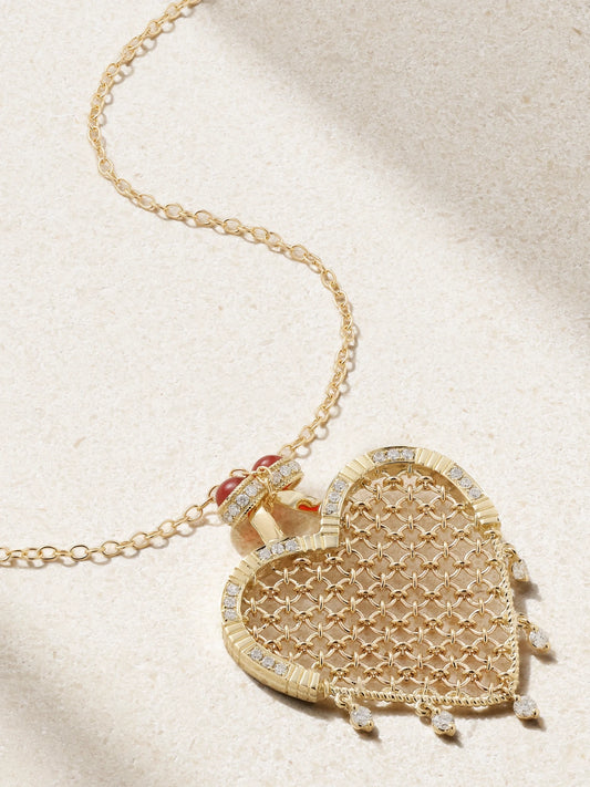 Minaudière Coeur 9- And 18-karat Gold, Agate And Diamond Necklace