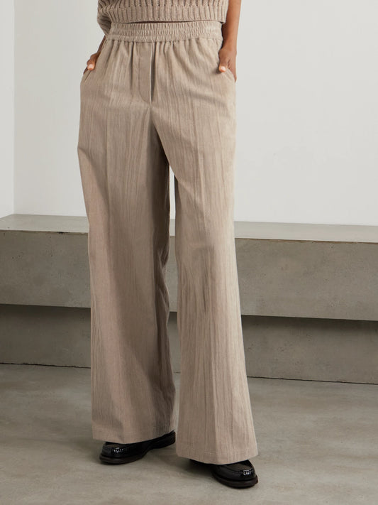 Gathered Cotton-blend Corduroy Wide-leg Pants