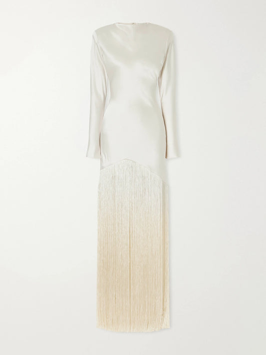 Ilkyaz Ozel Vesper Fringed Satin Gown