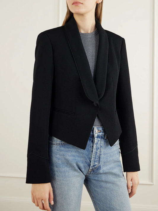 ISABEL MARANT Pialena Cropped Satin-trimmed Wool-twill Blazer
