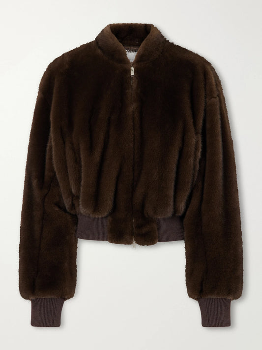 Stella McCartney Cropped Plush Bomber Jacket