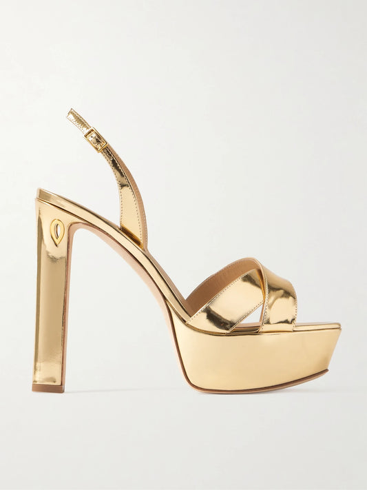 Leonardo 130 Metallic Leather Platform Slingback Sandals