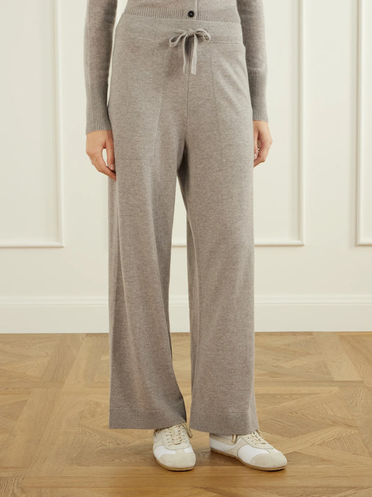 Le Kasha Suria Ribbed Organic Cashmere Wide-leg Pants