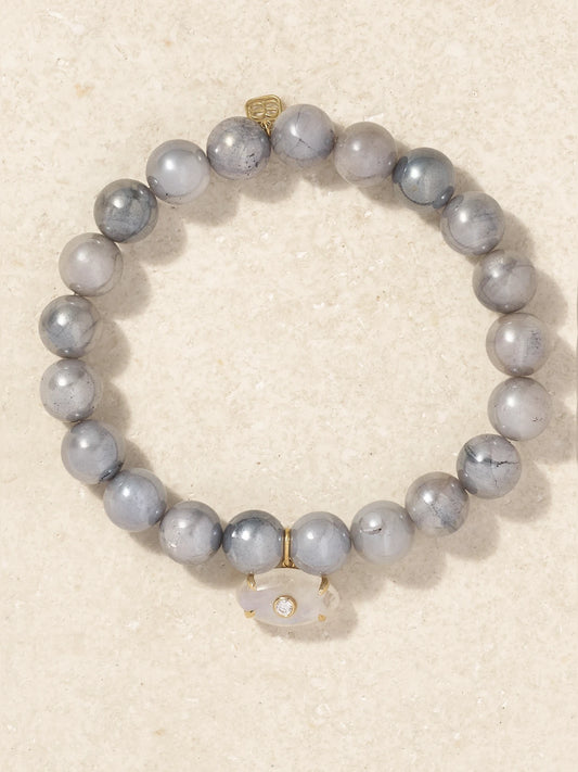 Evil Eye 14-karat Gold, Moonstone And Diamond Bracelet
