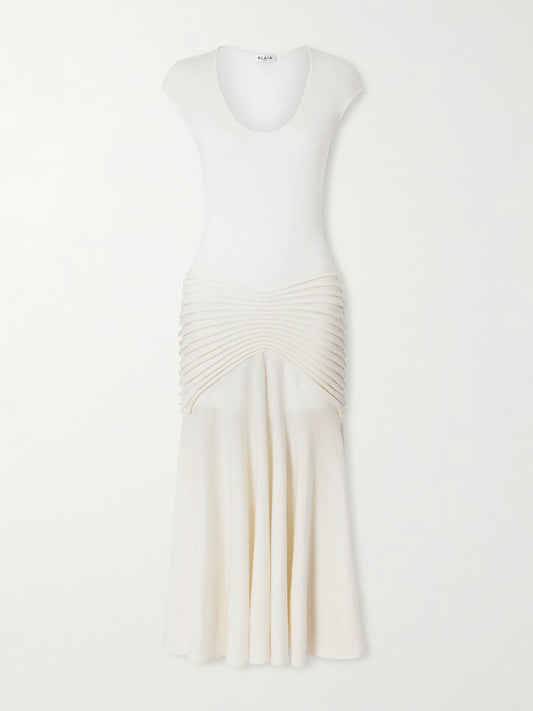 Ruched Wool Maxi Dress