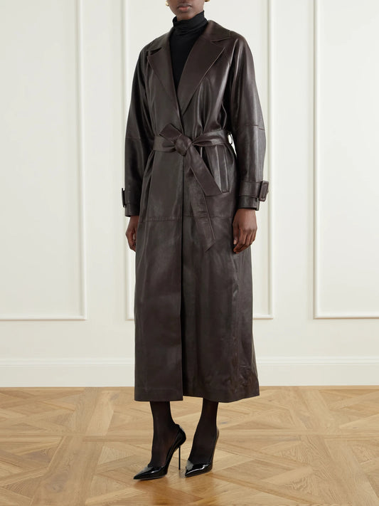 Nour Hammour Staley Belted Leather Coat