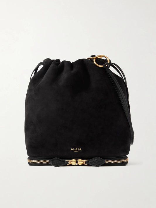 Le Pochon Leather-trimmed Suede Shoulder Bag