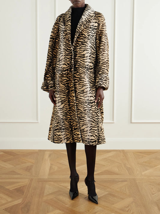 Nour Hammour Nina Tiger-print Shearling Coat