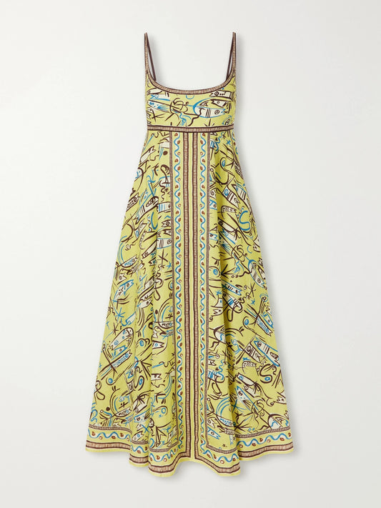 ALÉMAIS Fish Sticks Printed Linen Midi Dress