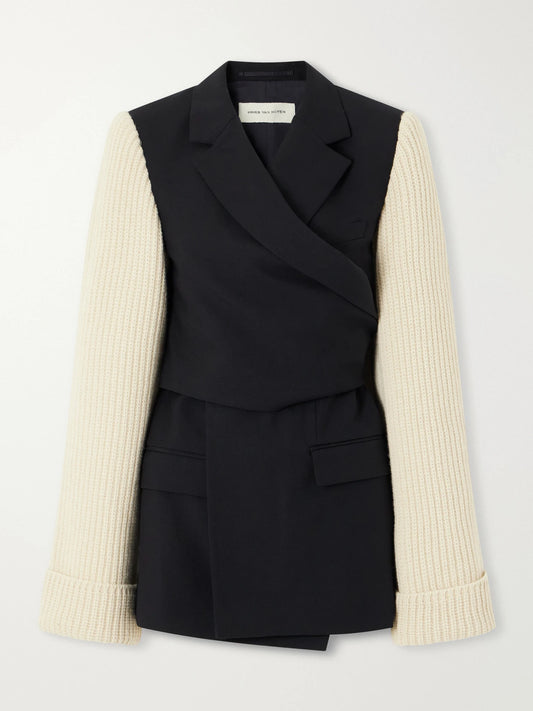Dries Van Noten Ribbed Wool And Cashmere-blend Trimmed Wool-twill Jacket