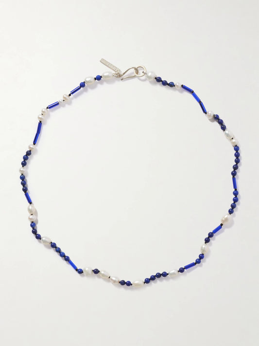 Nile Silver, Lapis Lazuli, Pearl And Glass Beaded Necklace