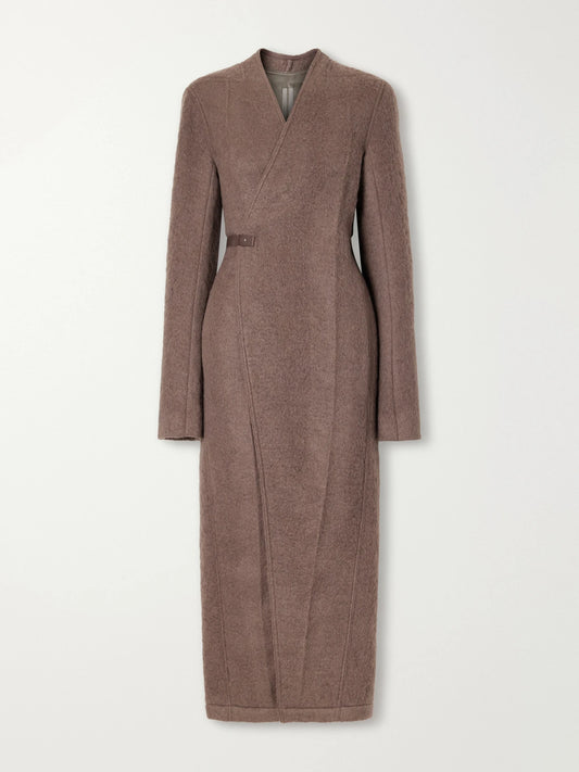 Rick Owens Leather-trimmed Brushed Alpaca And Wool-blend Wrap Coat