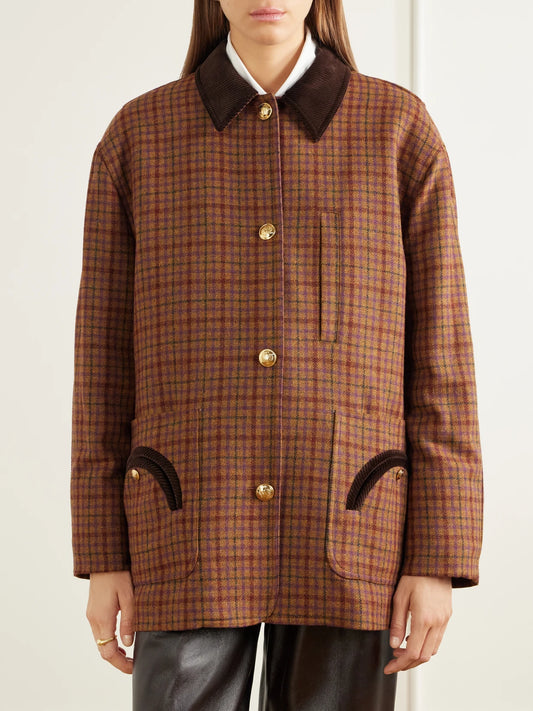 BLAZÉ Milano Clelia Corduroy-trimmed Checked Wool Jacket