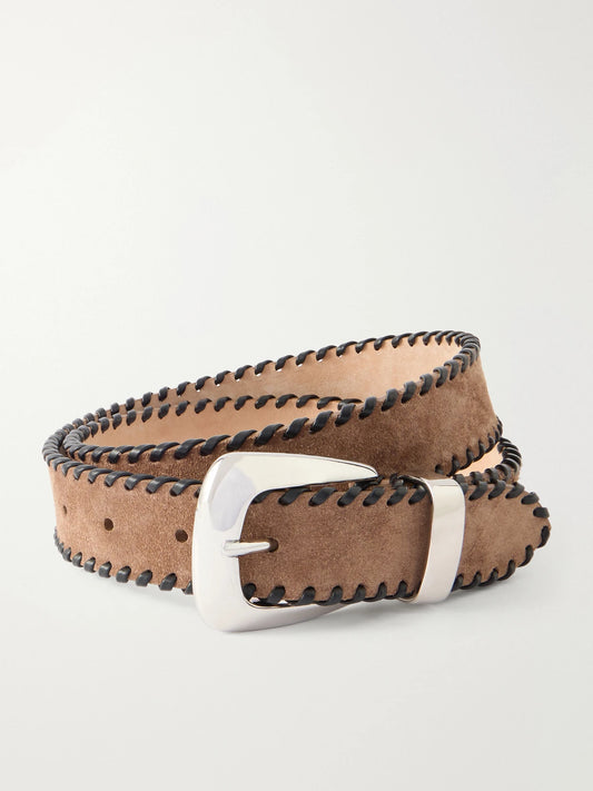 KHAITE Benny Leather-trimmed Suede Belt