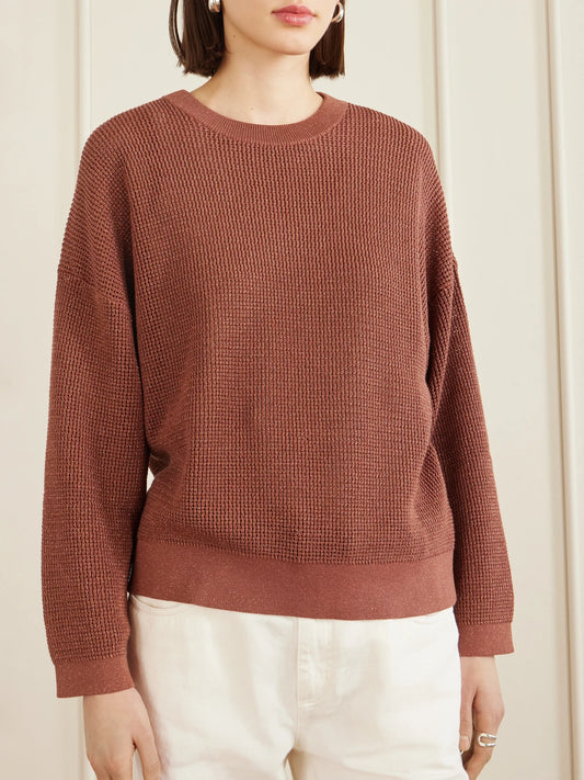 Metallic Open-knit Cotton-blend Sweater
