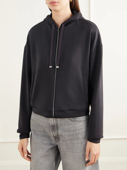 Varley Jorgie Cropped Grosgrain-trimmed Truesoft Jersey Zip-up Hoodie
