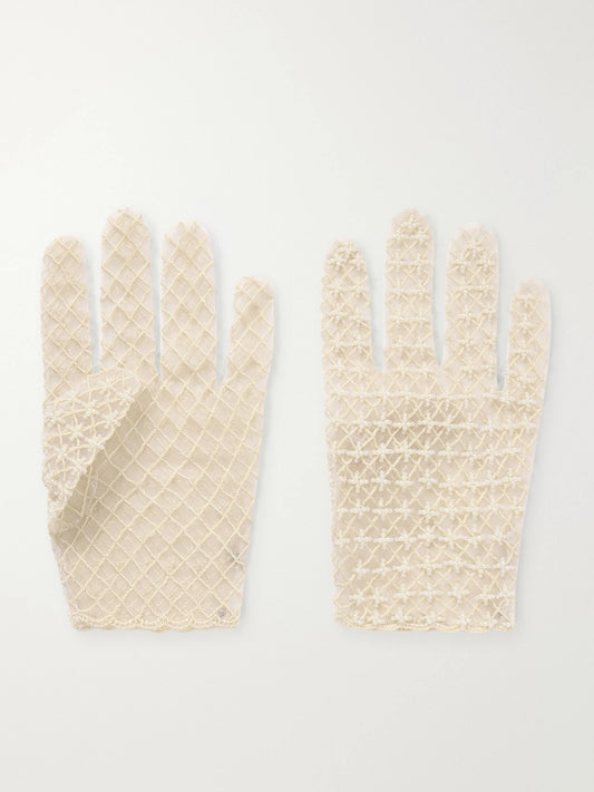 Pearl-like Embellished Embroidered Tulle Gloves