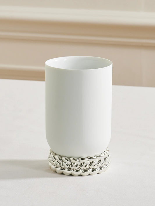 Christofle Babylone Small Silver-plated Porcelain Vase