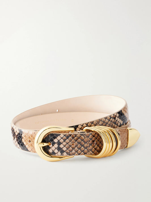 Déhanche Hollyhock Embellished Snake-effect Leather Belt