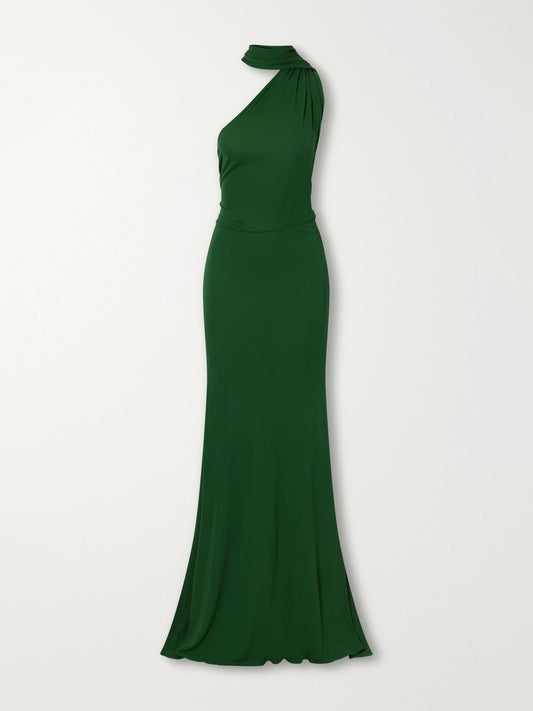Alex Perry Scarf-detailed One-shoulder Ruched Jersey Gown