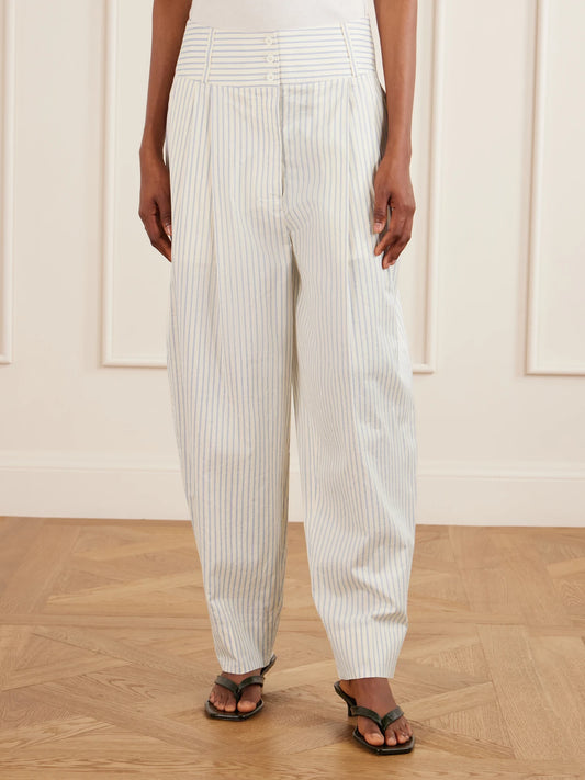Pleated Striped Cotton And Silk-blend Straight-leg Pants