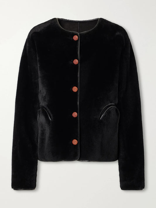 BLAZÉ Milano Tatoosh Leather-trimmed Shearling Jacket
