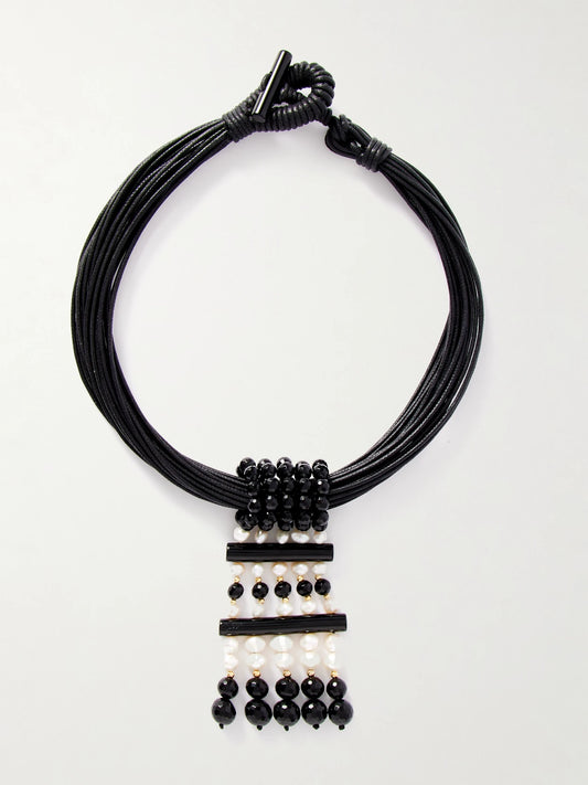 Sculptural Pearl, Onyx And 18-karat Gold Cord Necklace