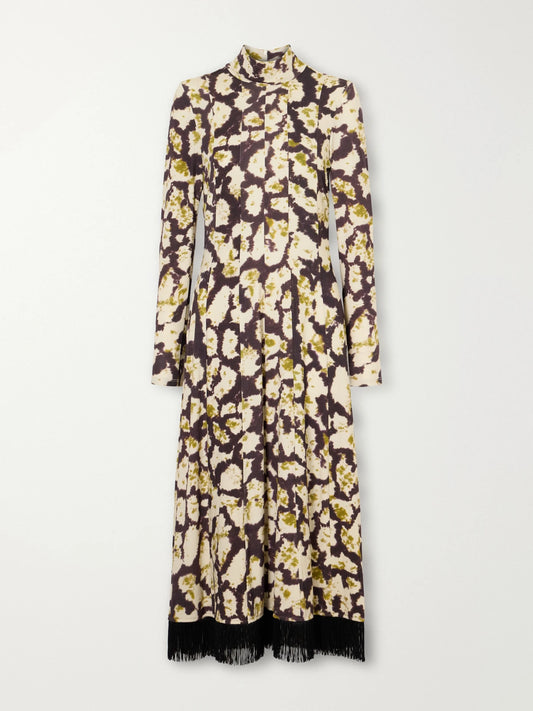 Cara Cara Troy Floral-print Fringe-trimmed Cotton-blend Jersey Midi Dress