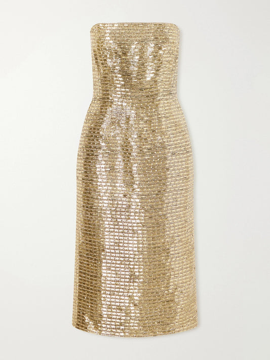 Carolina Herrera Bustier Embellished Strapless Silk-crepe Midi Dress