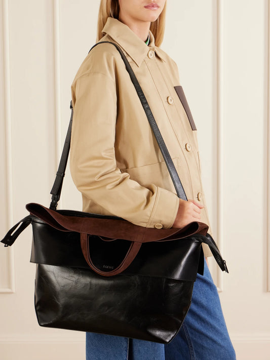 Switch Large Suede-trimmed Crinkled Leather Tote