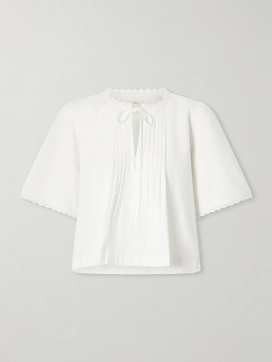 Freesia Pleated Lace-trimmed Organic Cotton Shirt