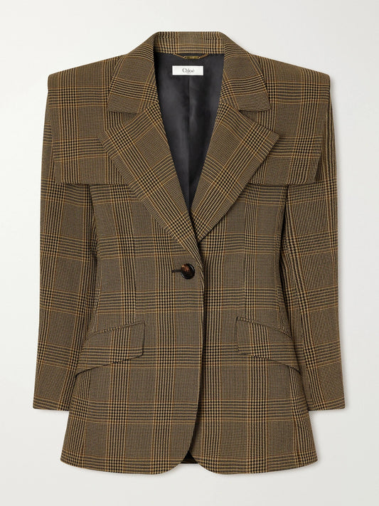 Chloé Cape-detailed Prince Of Wales Checked Virgin Wool-crepe Blazer