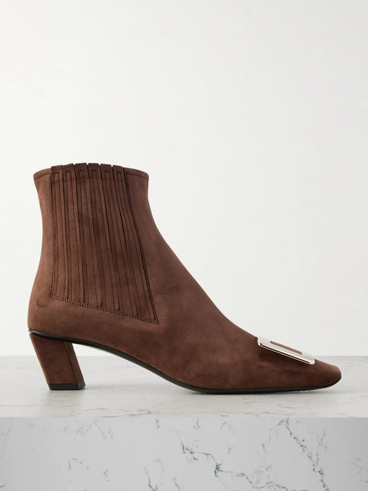 Roger Belle Vivier 45 Buckled Suede Chelsea Boots