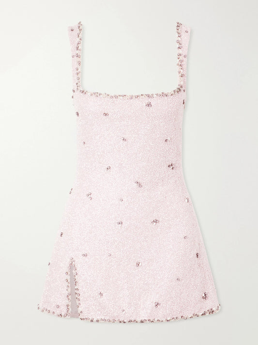 Athena Embellished Stretch-mesh Mini Dress