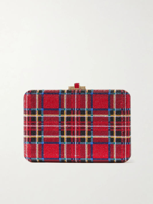 Judith Leiber Couture Tartan Crystal-embellished Gold-tone Clutch