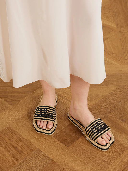 Embroidered Striped Cord Slides